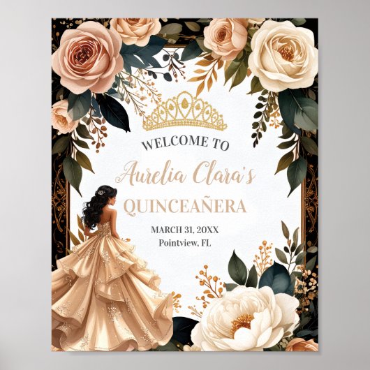 Blush Champagne Ivory Floral Princess Quinceanera Poster (Vorne)