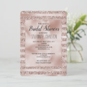 Blush Champagne Pink Glitzer Glam Streifen Einladung (Stehend Vorderseite)