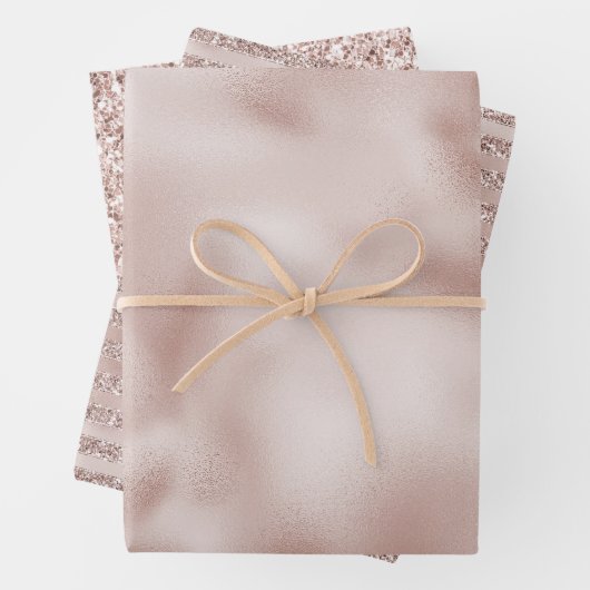 Blush Champagne Pink Glitzer Glam Streifen       Geschenkpapier Set (Beispiel)