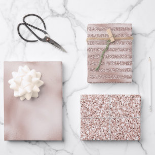 Blush Champagne Pink Glitzer Glam Streifen       Geschenkpapier Set