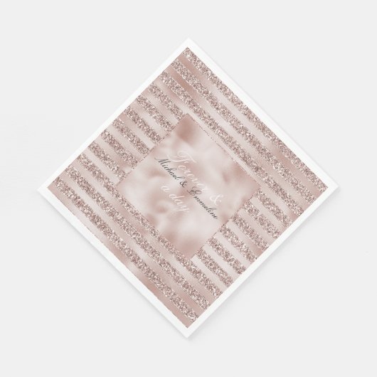 Blush Champagne Pink Glitzer Glam Streifen Serviette (Ecke)