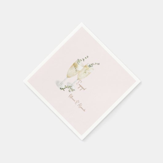 Blush Champagne Toast Engagement Party Serviette (Ecke)