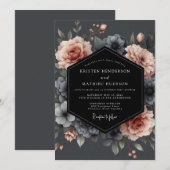 Blush Charcoal Somber Flora Wedding Einladung (Vorne/Hinten)