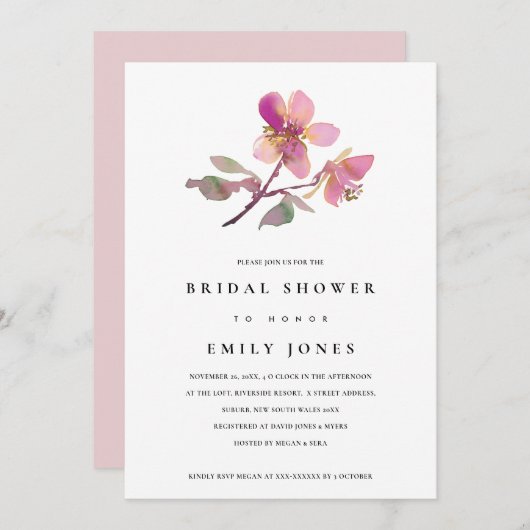 BLUSH CHERRY BLOSSOM FLORAL BRAUTPARTY EINLADEN DANKESKARTE (Vorne/Hinten)