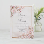 Blush Cherry Blossom Romantische Hochzeit Einladung (Stehend Vorderseite)