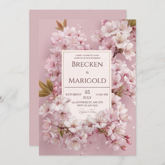 Blush Cherry Blossom Wedding Einladung (Vorne/Hinten)