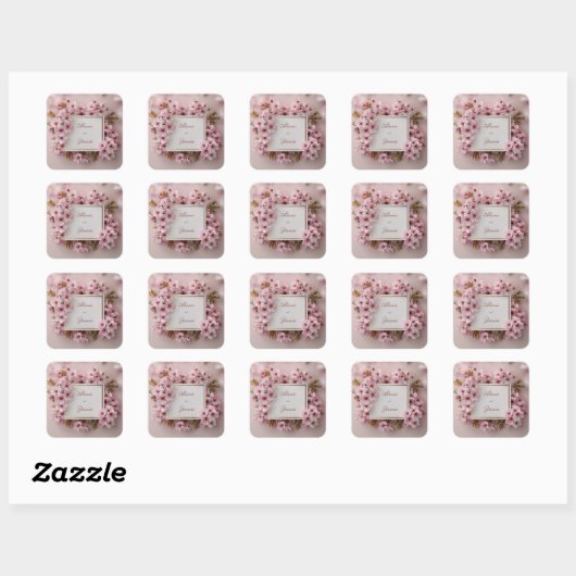 Blush Cherry Blossom Wedding Quadratischer Aufkleber (Blatt)