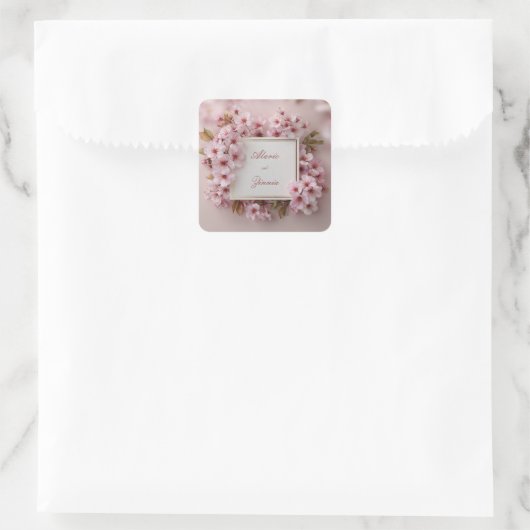 Blush Cherry Blossom Wedding Quadratischer Aufkleber (Tasche)