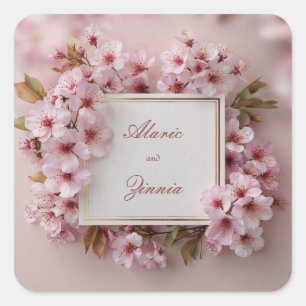 Blush Cherry Blossom Wedding Quadratischer Aufkleber