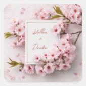 Blush Cherry Blossom Wedding Quadratischer Aufkleber (Vorderseite)