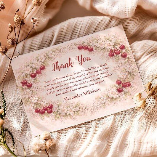 Blush Cherry Botanical Party 1st Birthday Dankeskarte