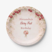 Blush Cherry Botanical Party 1st Birthday Pappteller (Vorderseite)