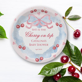 Blush Cherry Kiss Baby Shower Paper Plate Pappteller