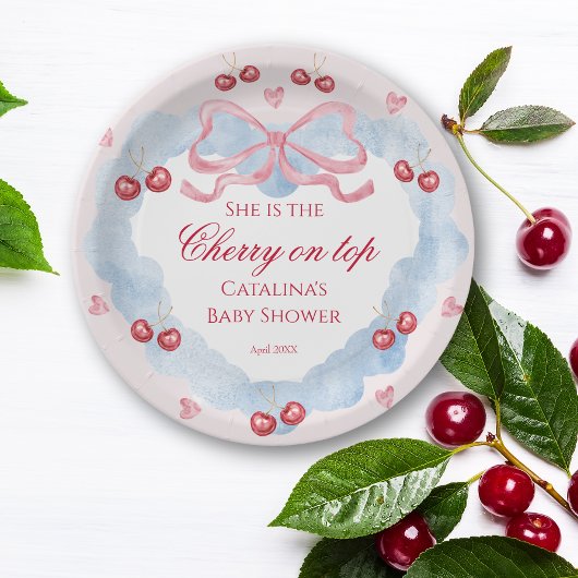 Blush Cherry Kiss Baby Shower Paper Plate Pappteller