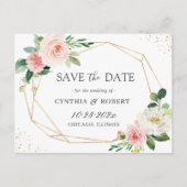 Blush Chic Floral Gold Geometric Save the Date Postkarte (Vorderseite)