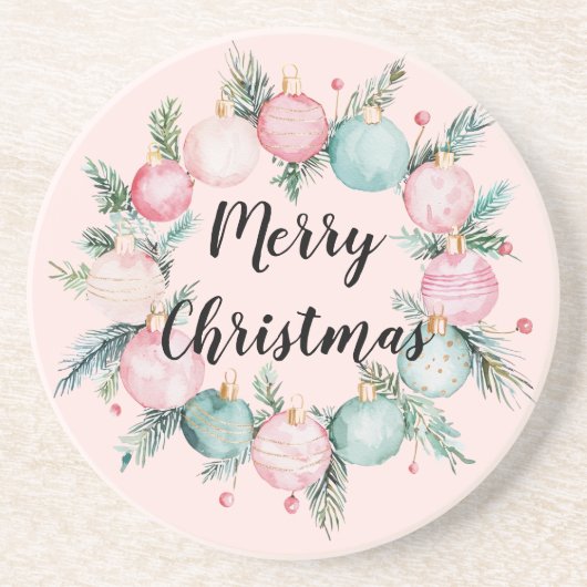 Blush Christmas Minze Rosa Zierkranz Getränkeuntersetzer (Vorne)