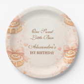 Blush Cinnamon Bow Little Bun 1st Birthday Pappteller (Vorderseite)