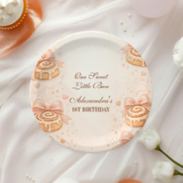 Blush Cinnamon Bow Little Bun 1st Birthday Pappteller
