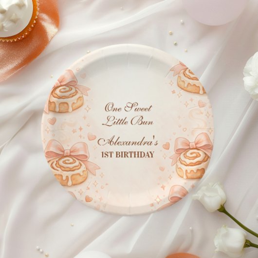 Blush Cinnamon Bow Little Bun 1st Birthday Pappteller