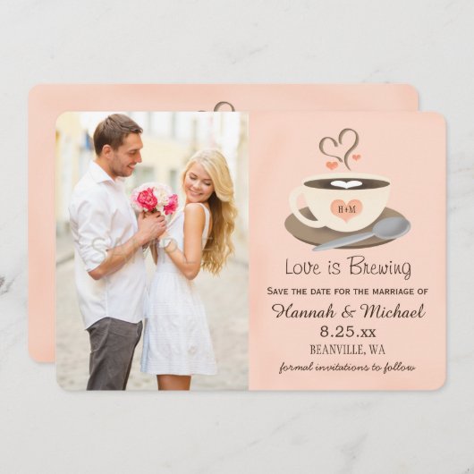 Blush Coffee Cup Mit Monogramm Heu Save the Date (Vorne/Hinten)