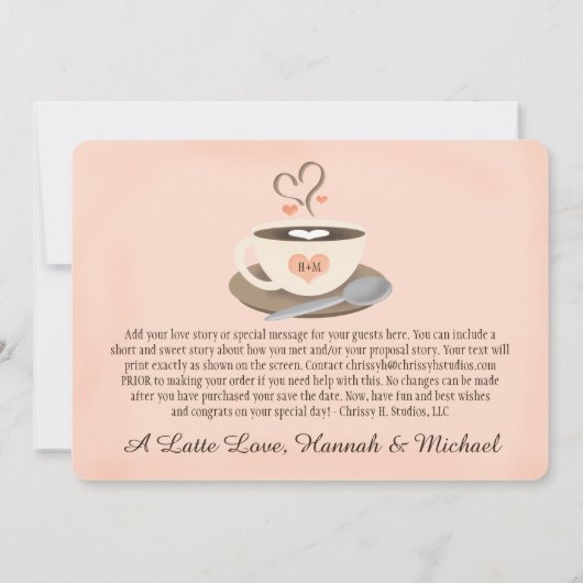 Blush Coffee Cup Mit Monogramm Heu Save the Date (Rückseite)