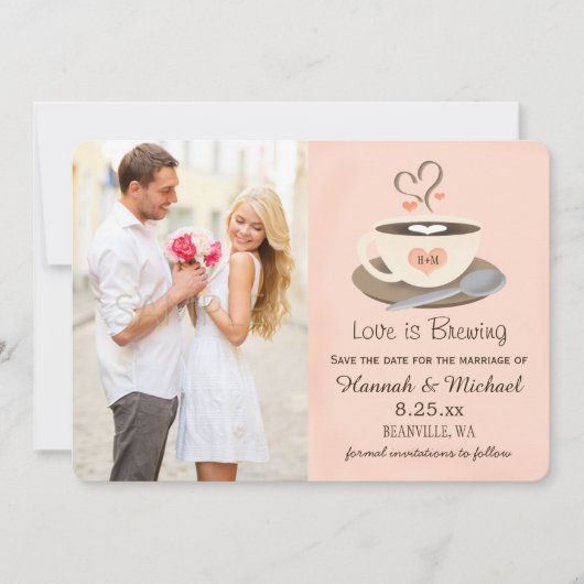 Blush Coffee Cup Mit Monogramm Heu Save the Date (Vorderseite)