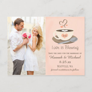 Blush Coffee Cup Monogramm Herz Save the Date Ankündigungspostkarte