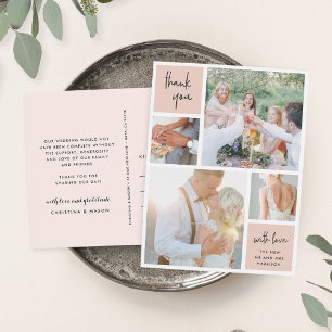 Blush Collage   Hochzeitsszenario Foto Vielen Dank Postkarte