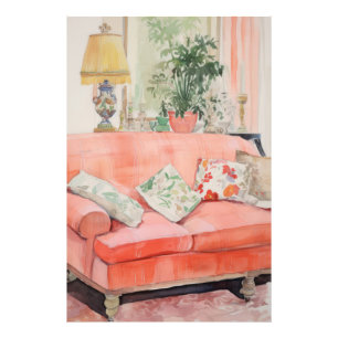 Blush Comfort – Wasserfarbe Pinke Couch Wohnzimmer Fotodruck