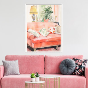 Blush Comfort – Wasserfarbe Pinke Couch Wohnzimmer Leinwanddruck