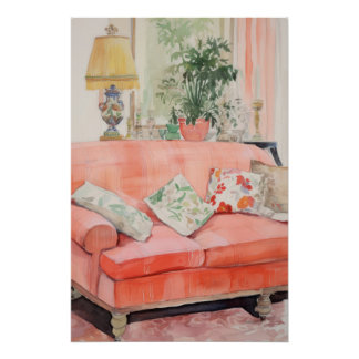 Blush Comfort – Wasserfarbe Rosa Sofa Wohnzimmer Poster