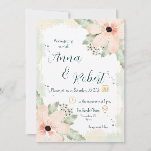 Blush Coneflower Watercolor Florals Wedding Einladung (Vorderseite)