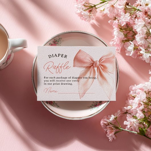 Blush Coquette Bow Diaper Raffle Baby Dusche Begleitkarte