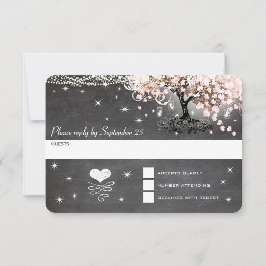 Blush Coral Chalkboard Pink Heart Leaf Tree UAWG RSVP Karte (Vorderseite)