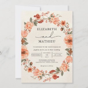 Blush Coral Floral Wreath Wedding Einladung