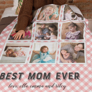 Blush Coral Gingham Beste Mama je Fotomaterial Fleecedecke