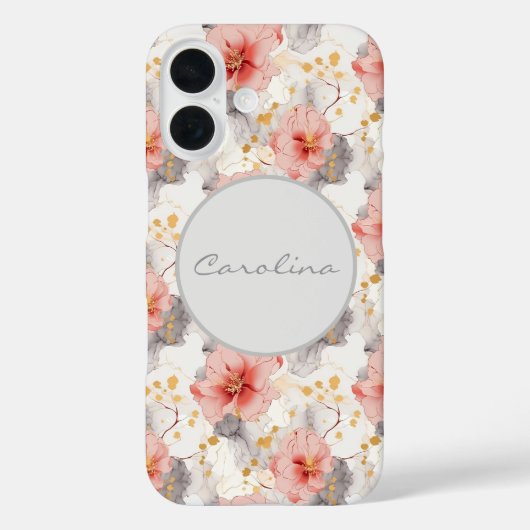Blush Coral Grau Floral Case-Mate iPhone Hülle (Rückseite)