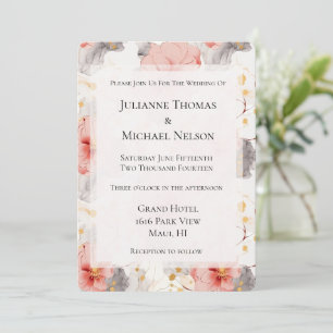 Blush Coral Gray Floral Wedding Einladung