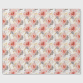 Blush Coral Gray Floral Wedding Geschenkpapier (Flach)