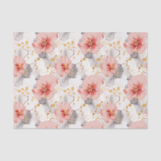 Blush Coral Gray Floral Wedding Seidenpapier (Vorderseite)