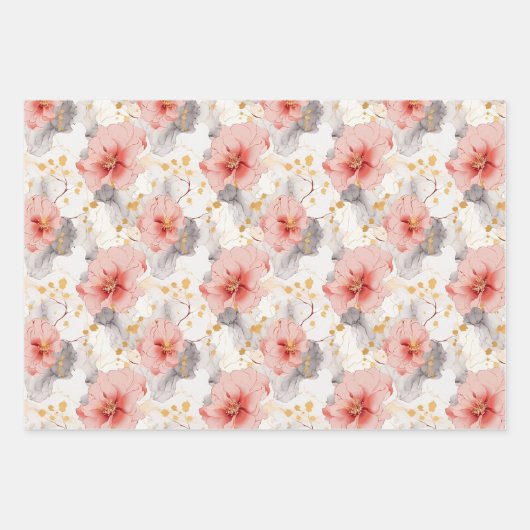 Blush Coral Grey Floral Liebe Hochzeit Geschenkpapier Set (Vorderseite)