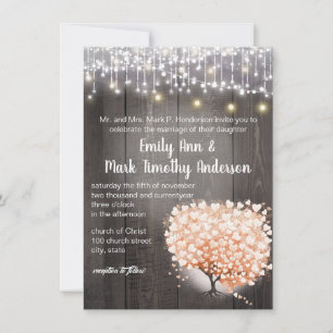 Blush Coral Heart Leaf Tree Forest Elegante Hochze Einladung