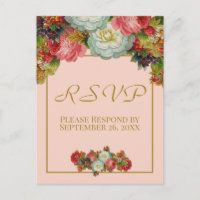 Blush Coral Pink Herbst Bloral Hochzeit RSVP