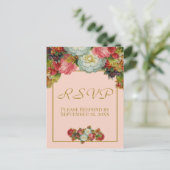 Blush Coral Pink Herbst Bloral Hochzeit RSVP Postkarte (Stehend Vorderseite)