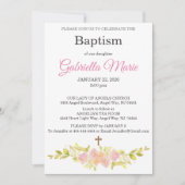 Blush Coral Watercolor Cross Baptism  Einladung (Vorderseite)