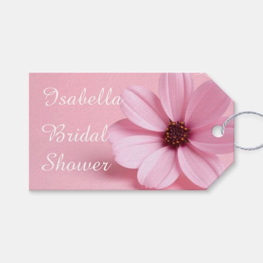 Blush Cosmos Floral Hochzeitsfeier Script Design Geschenkanhänger (Vorderseite (Horizontal))