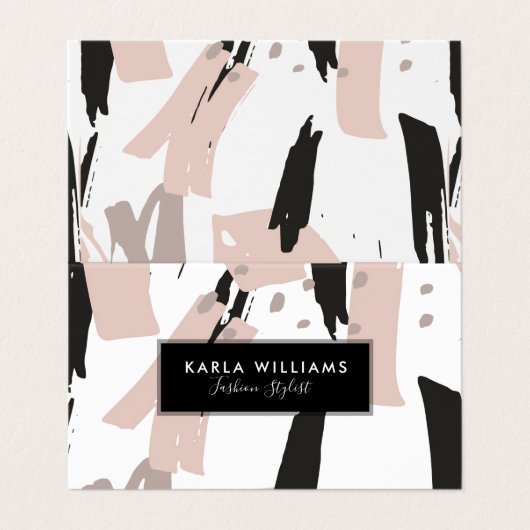 Blush Crash Moderne Pinselstriche Zusammensetzung Visitenkarten (Außenseite Aufgefaltet)