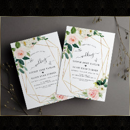 Blush Cream Blume Goldkalligrafie Hochzeit Einladung