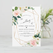 Blush Cream Blume Goldkalligrafie Hochzeit Einladung (Stehend Vorderseite)