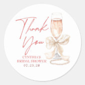 Blush Cream Bow Prosecco Brautparty Vielen Dank Runder Aufkleber (Vorderseite)